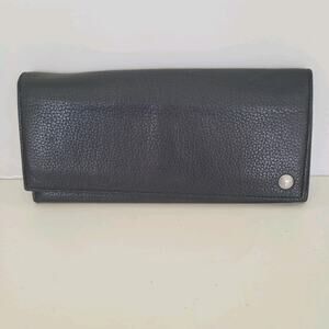 Dunhill Designer Checkbook Card Bill Holder Wallet Black Bifold Leather Long
